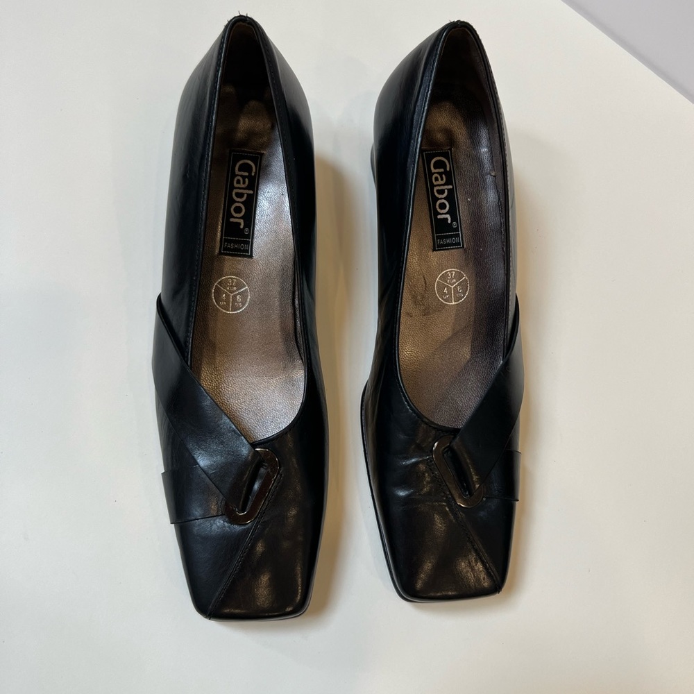Gabor Leather Square Toe Black Block Heels - Picture 3 of 13